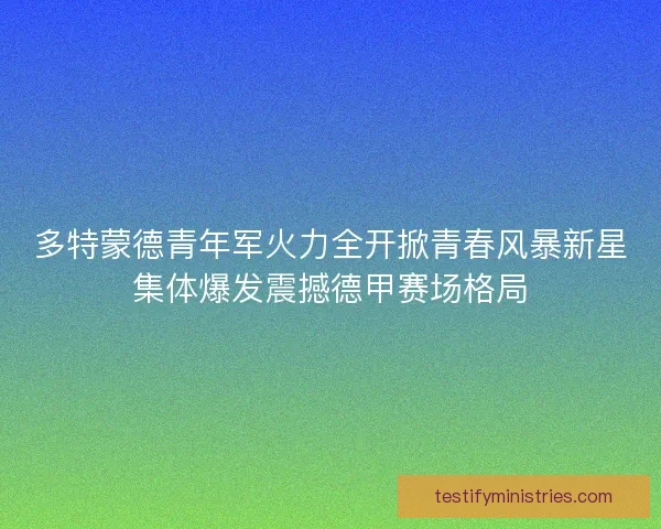 多特蒙德青年军火力全开掀青春风暴新星集体爆发震撼德甲赛场格局